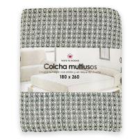 Colcha multiuso 85% algodón reciclado 15% poliéster diseño cuadritos verde bosque. - details 3