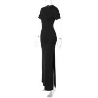 Vestido Maxi Bodycon Dulzura Con Cuello En 'O' Manga Corta Y Abertura En El Lado Elegante Y Ajustado Para Mujer Streetwear Otoño Invierno - details 7