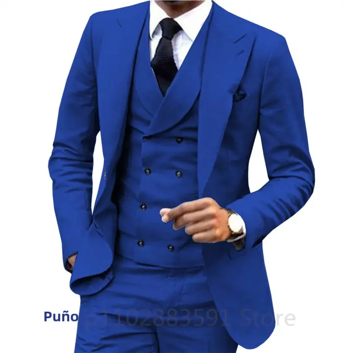 Traje De Boda Para Hombre Conjunto De 3 Piezas Chaqueta+Pantalones+Chaleco Traje De Novio Slim Fit Estilo Británico Tuxedo Casual - 1