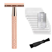 Afeitadora De Seguridad Doble Faja Para Hombres Con 10 Hojas De Afeitar Reutilizable Essencial Para Viajes Cabeza De Afeitar De Aleación De Zinc Mango De Aluminio Acero Inoxidable - details 7