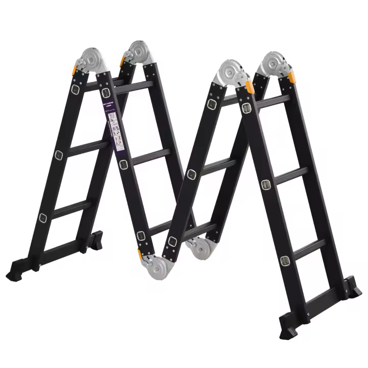 DURHAND Escalera Multiusos Plegable Escalón Caballete 5 en 1 Portátil con 2 Placas de Plataforma Pie Antideslizante 6 Interruptores Bisagra Aluminio 150 kg 70x61x11 cm Negro - 1