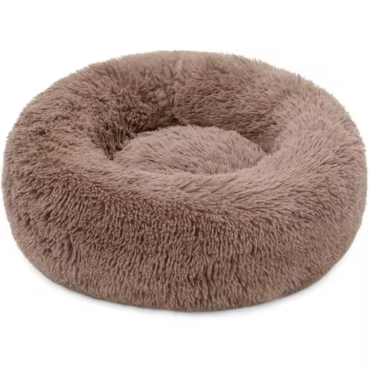 Donut cama de felpa para mascotas, cálido y redondo gato perro Cuddler suave perrera cachorro sofá, gato cojín cama saco de dormir - 1