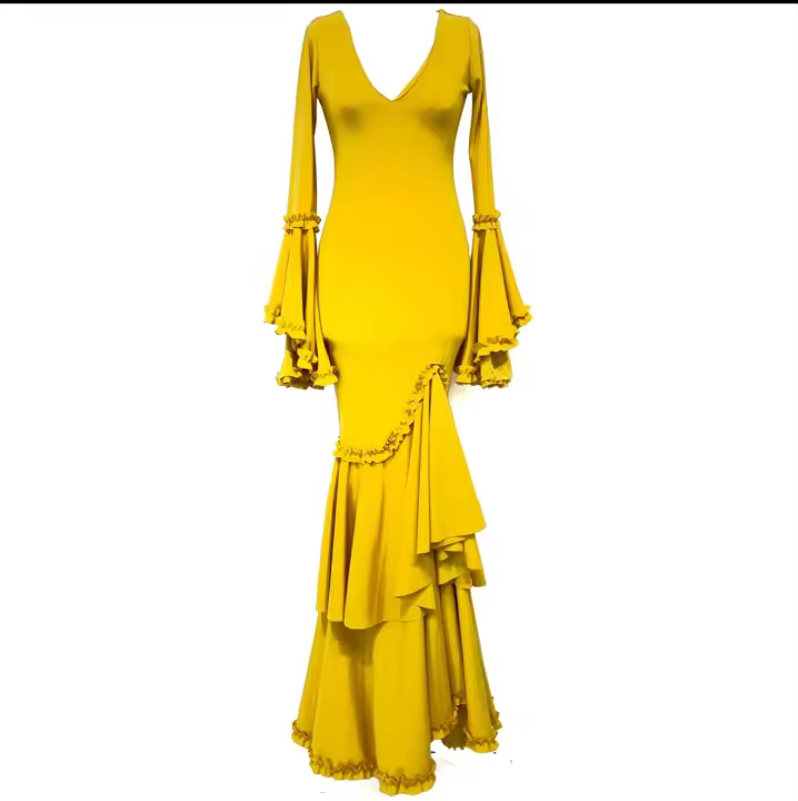 VESTIDO FLAMENCA  LICRA FABRICADO EN    ITALIA . TALLAS XS/S 34/36 - 72CM 60CM 76CM . M/L  38/40 - 80CM 68CM 84CM . XL/XXL  - 42/44/46 - 92CM 80CM 96CM  LARGO 150CM - 1