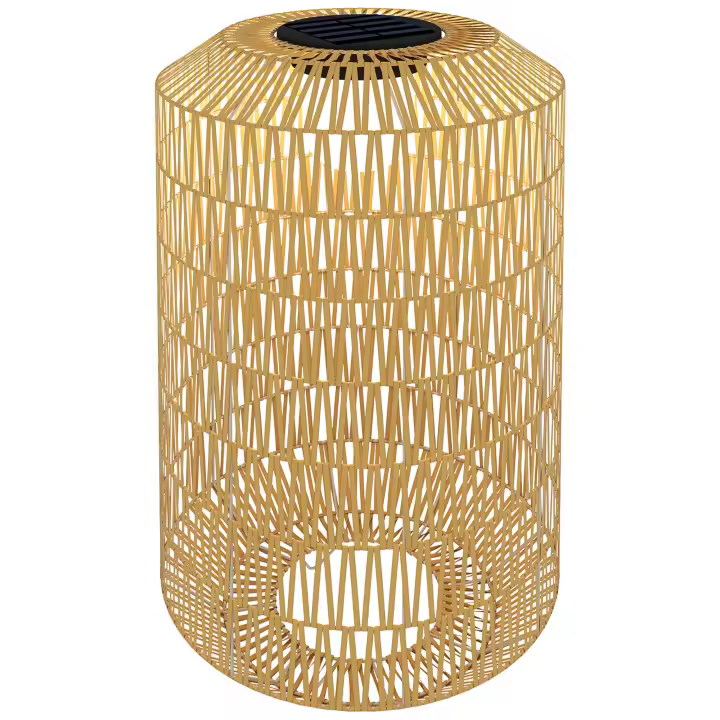 Outsunny Linterna de Jardín de Ratán Sintético Farola Solar con Luces LED Encendido y Apagado Automático Diseño Bohemio Impermeable para Terraza Balcón Patio Ø30x55 cm Natural - 1