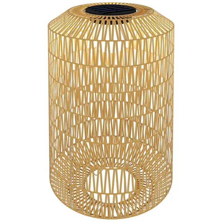 Outsunny Linterna de Jardín de Ratán Sintético Farola Solar con Luces LED Encendido y Apagado Automático Diseño Bohemio Impermeable para Terraza Balcón Patio Ø30x55 cm Natural - 1