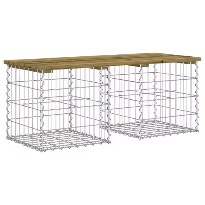vidaXL Banco jardín diseño gaviones madera pino impregnada 103x44x42cm - 1