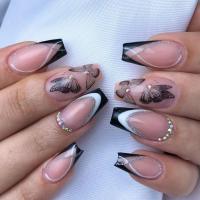 Juego De 24 Uñas Postizas Con Diseño De Flor Y Forma De Coffin Largas Ballerina Frases Francesas Acrílicas Cubiertas Por Encima Para Uñas Artísticas - details 23
