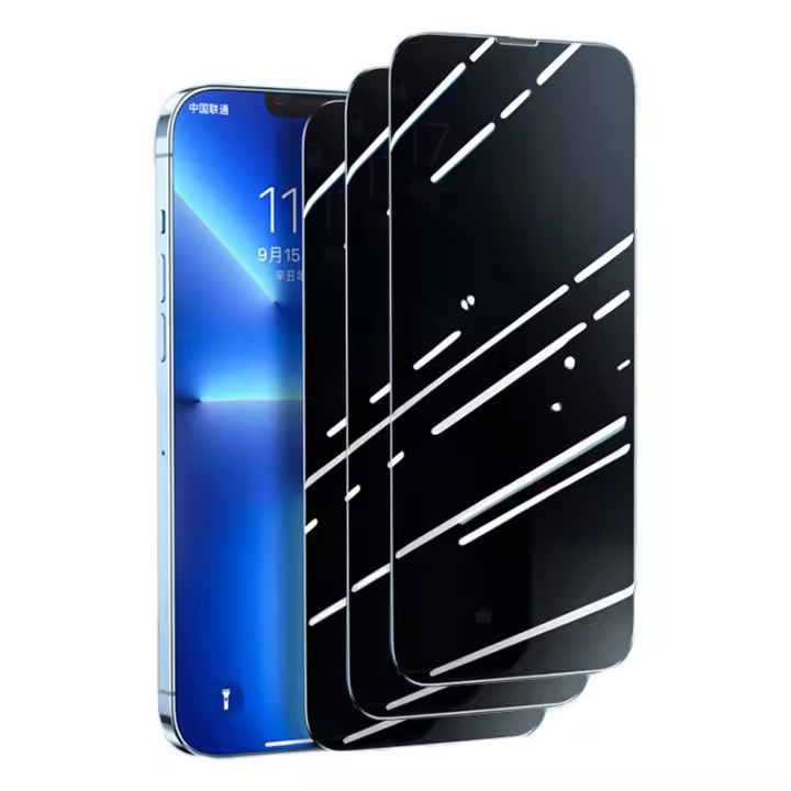 Protector De Pantalla Completo Anti-Spy Para iPhone 11 12 13 14 15 pro Max 7 8 14 plus XS XR 12 Mini 3pcs Vidrio De Privacidad Anti-Resbalón Anti-Choque - 1