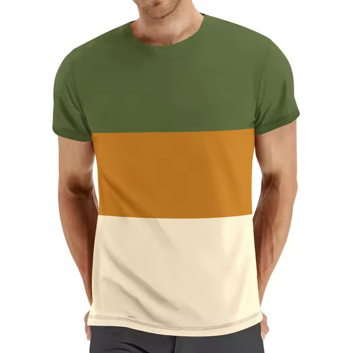 Camiseta deportiva de verano de manga corta con cuello redondo informal de talla grande para hombre, a juego con el color, a la moda para fitness - 1