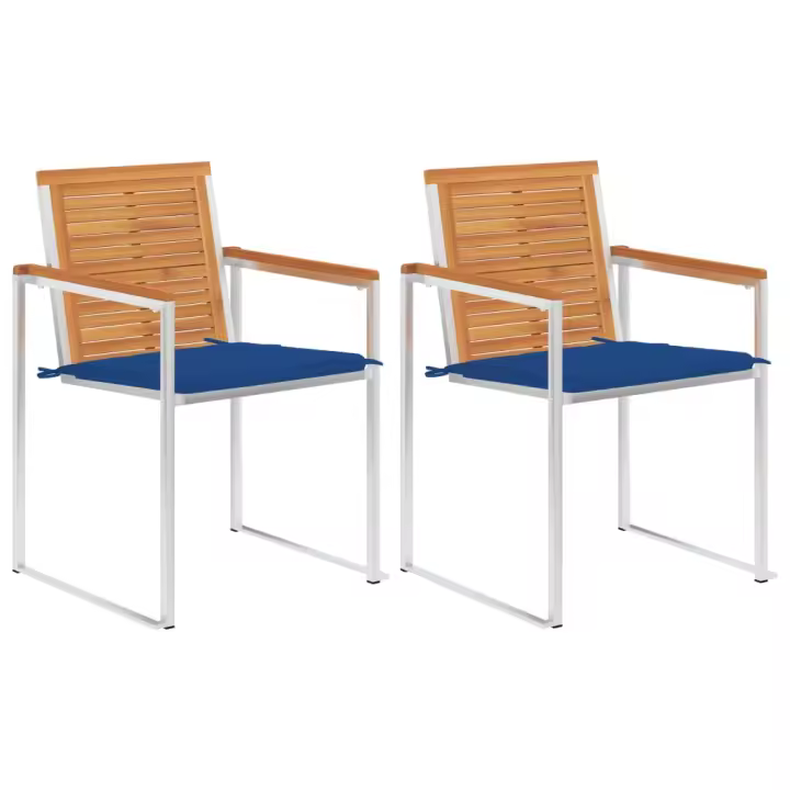 vidaXL Sillas de jardín con cojines 2 uds madera maciza acacia y acero - 1