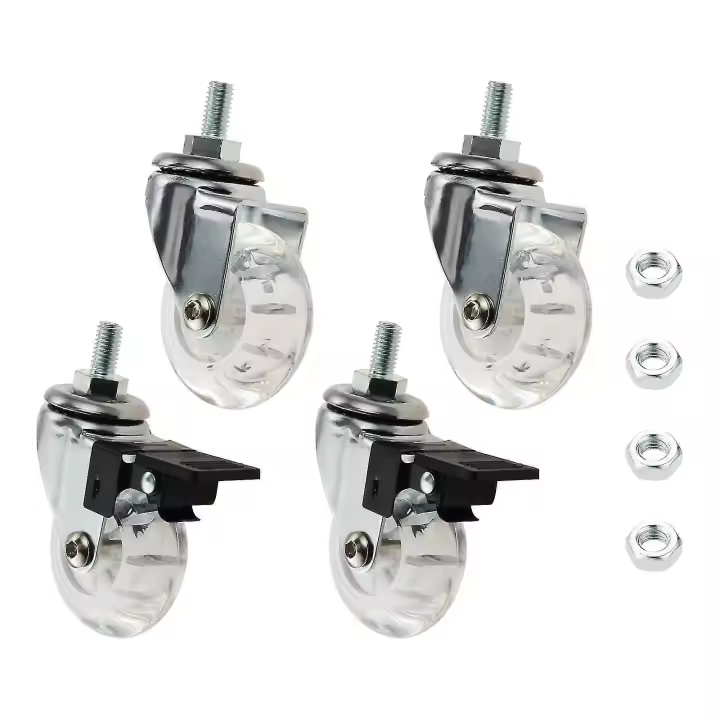 4pcs 2 Inch M8x15mm Screw Threaded Stem Casters Office Chair Caster Wheel Clear Swivel Casters With Brake For Sofa Chair Cabinet - 1