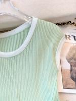 Nueva Chaleco De Cuello Redondo Para Mujer Verano 2024 Estilo Casual Manga Corta Tejido Delgado Ajustado Spliced Polyester - details 7