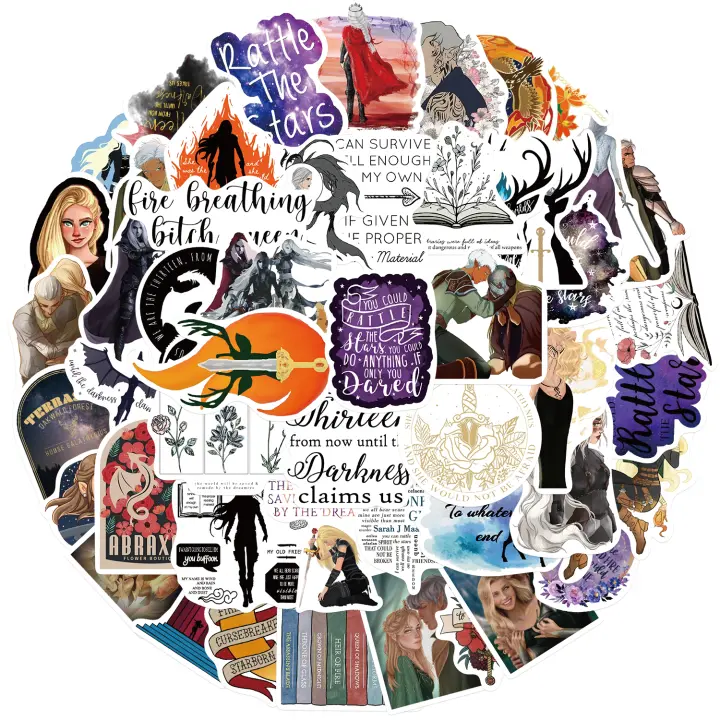 50PCS Pegatinas De Novela Cartoon Throne of Glass Para Laptop Suitcase Skateboard Moto Guitarra Botella Decalcomanía DIY - 1