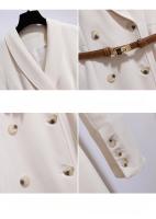 Vestido Elegante Para Mujer Con Doble Botón Y Cinturón Longitud Pierna Vestido Oscuro Blanco A-Line Estilo Oficina Moda Otoño 2025 - details 5