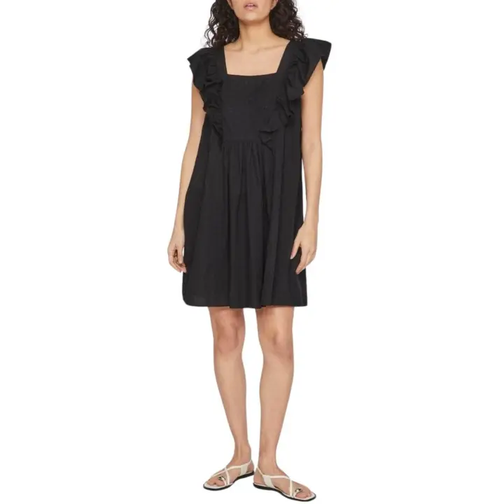 Vestido Vila Pimma Negro - Escote Recto - Ajuste Holgado - Bordados en el Pecho - 1