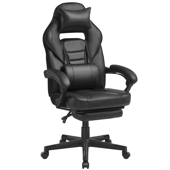 Silla ergonómica de oficina con reposapiés extensible, respaldo ajustable, reposacabezas y soporte lumbar, capacidad 150 kg, disponible en azul cielo, azul pavo, gris, negro tinta y rosa jalea - 1