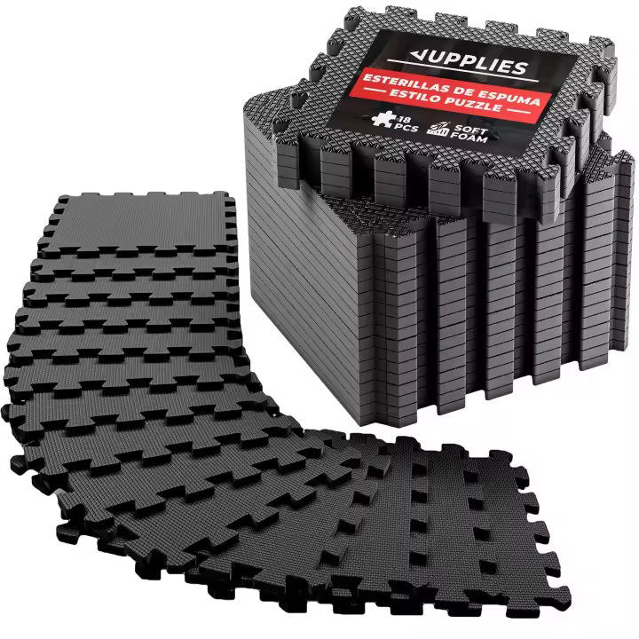 JUPPLIES - Suelo Gimnasio Set 18 Piezas 32x32x1cm - Esterilla Puzzle Fitness para Suelo - Alfombra Protectora en Casa - 1