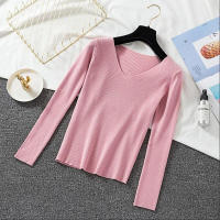 Suéter Zoki Para Mujer De Manga Larga Cuello En V Estilo Básico Casual Otoño Invierno Suave Elástico Solido Ajustado - details 6