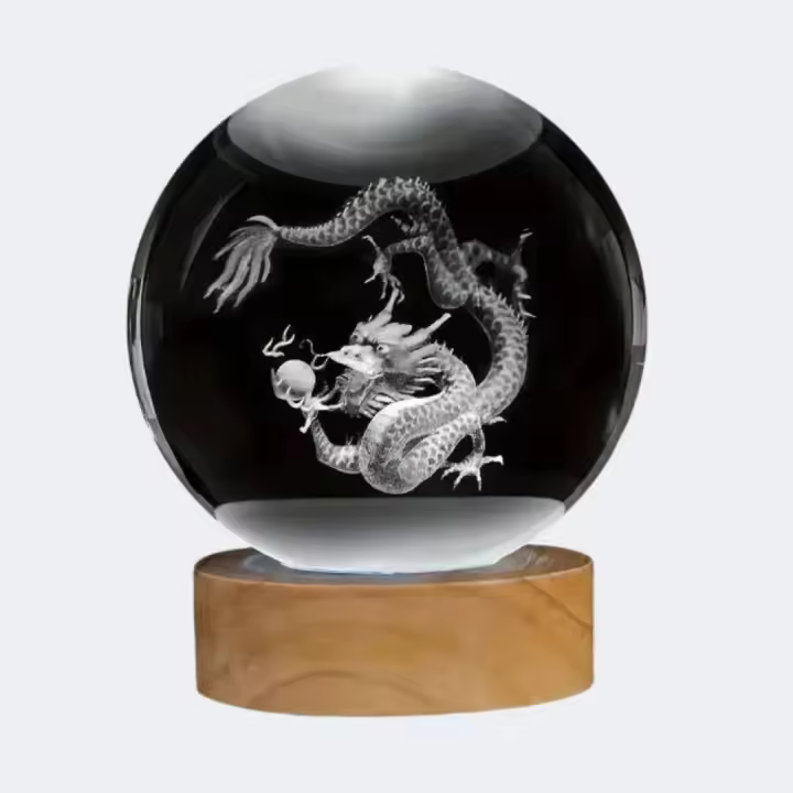1pc Bola De Cristal Con Dragón Chino 3D En Marco De Madera Decoración Para Hogar Y Oficina Regalo De Cumpleaños Día De La Madre Año Nuevo - 1