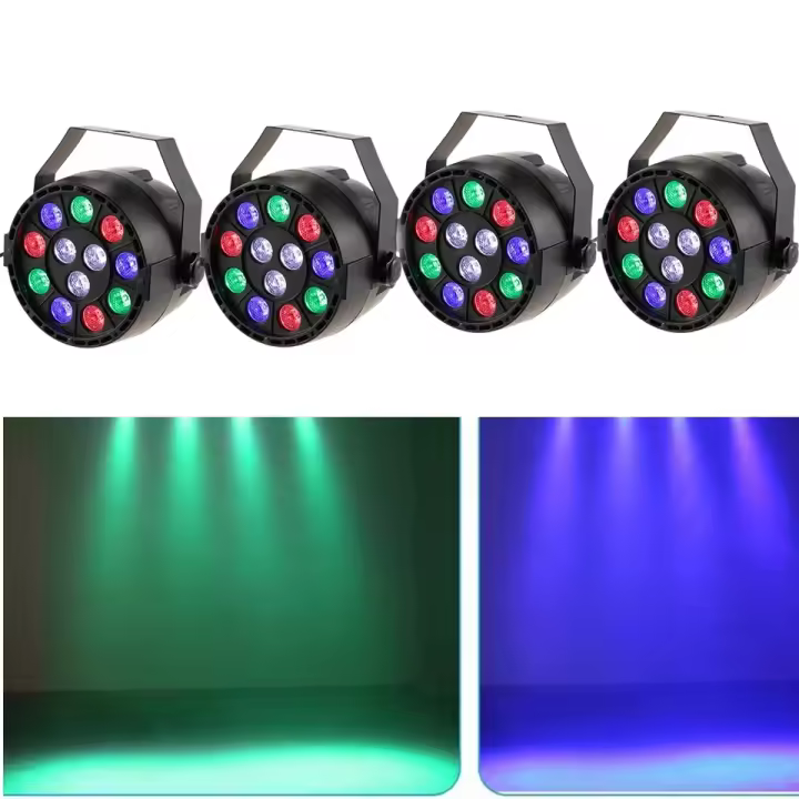 PRO - Pack de 4 Focos Par Led 12x1W RGB con Control DMX - Iluminación para DJ, Karaoke y Música Electrónica - 1