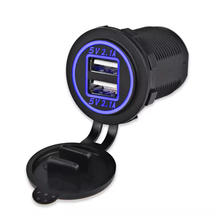 Cargador Dual USB 4.2A Para Coche Y Motocicleta Enchufe De Pijín LED Enchufe De Poder De Plug Outlet ABS 12V 24V - 1