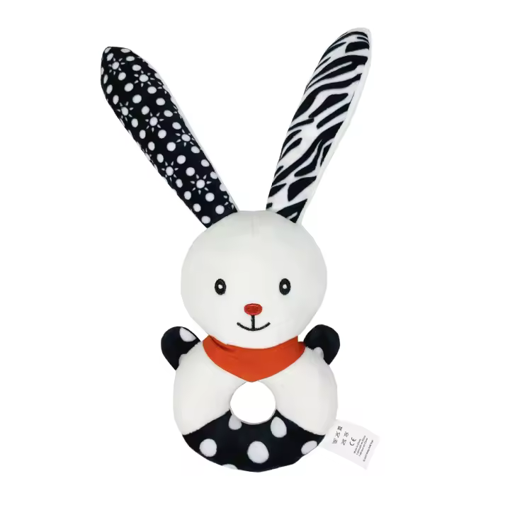 Juguete de peluche con forma de campana de mano, diseño de conejo, koala y oso en blanco y negro - 1