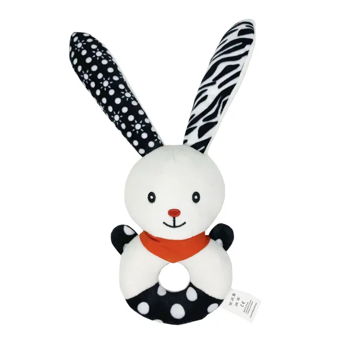 Juguete de peluche con forma de campana de mano, diseño de conejo, koala y oso en blanco y negro - 1