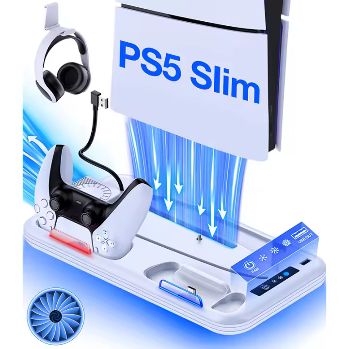 DinoFire Estación De Enfriamiento Rápido Para PS5 Slim Disc/Digital Soporte Vertical Para Gamepad Compatible Con PlayStation 5 - 1