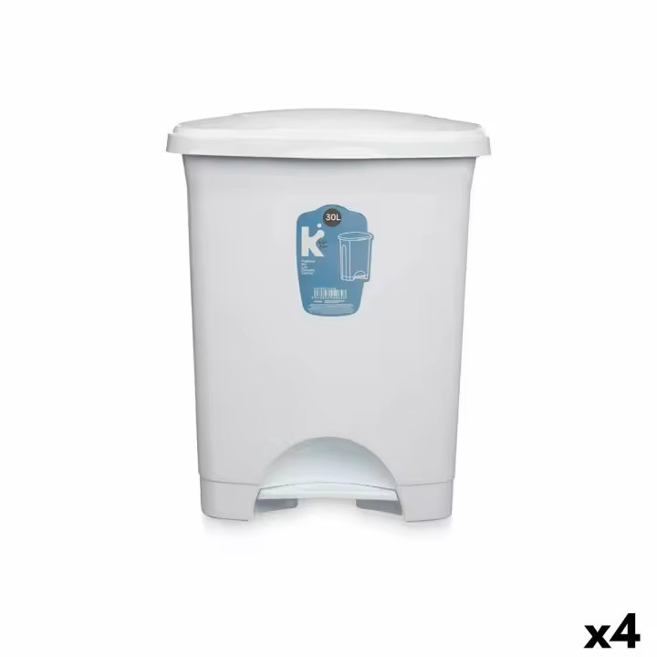 Papelera con Pedal Blanco Plástico 30 L (4 Unidades) - 1