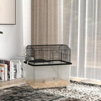 PawHut Jaula para Hámster Casa para Animales Pequeños con Fondo Profundo Plataforma Cuenco Bebedero Rampa y Ruedas 57x43x57 cm Negro - details 1