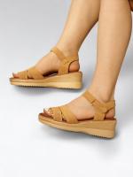 HLUNA - Sandalias de cuña baja con doble tira con efecto Ante - Sandalias de mujer para verano con pulsera al tobillo de velcro Negro y Marrón Camel s322-9 - details 6