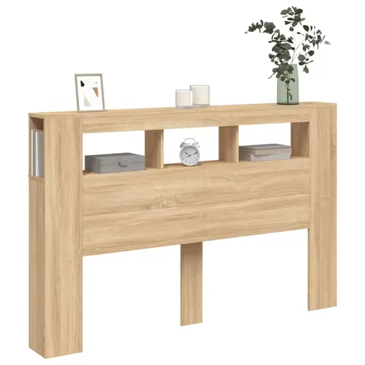 vidaXL Cabecero LED madera ingeniería roble Sonoma 160x18,5x103,5 cm - 1