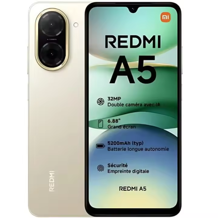 Xiaomi Redmi A5 - Smartphone de 4+128GB / 3+64GB , Pantalla grande de 6.88", Procesador UNISOC T7250 de ocho núcleos, Cámara de 32MP, Batería de 5200 mAh, Carga rápida de 15W, Cargador no Incluido - 1