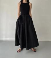 Nuevo Vestido Largo Elegante Y Sencillo Para Mujer En Color Negro Con Cuello Redondo Y Cintura Alta Estilo Moda Casual De Verano Sin Mangas - details 1