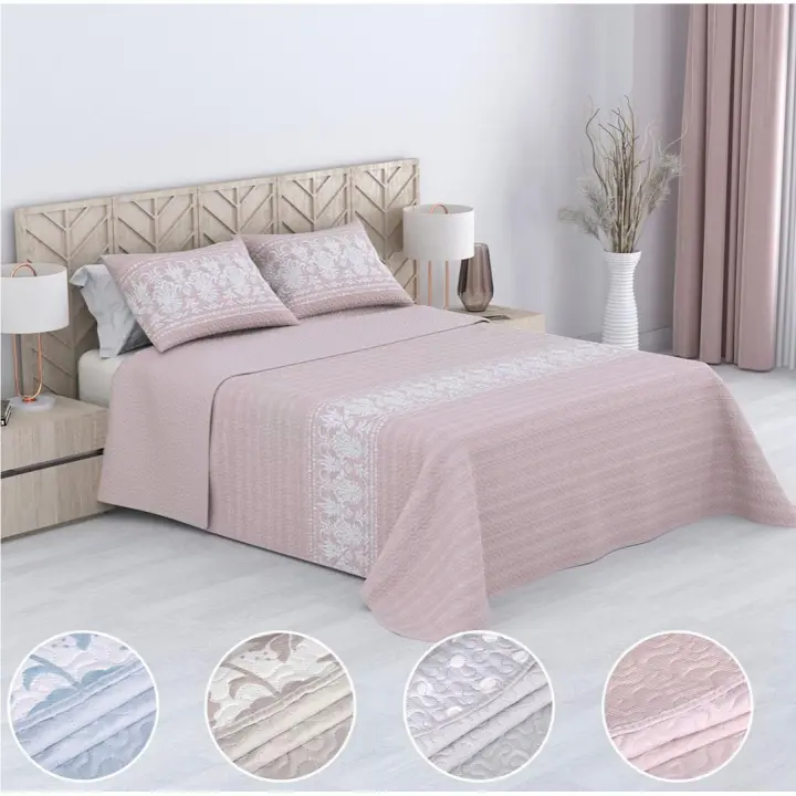 Colcha Bouti Estampada  para Verano y Entretiempo 100% Poliéster. Incluye Funda de Cojín 50 x70cm, Cubre Cama Fina, Ligera y Suave. Primavera Verano - 1