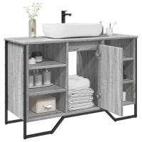 vidaXL Armario de lavabo de baño madera ingeniería 91x35x60 cm en color Negro/Roble ahumado/Marrón roble y más | almacenamiento funcional diseño moderno para baño dormitorio sala - details 4