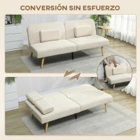 HOMCOM Sofá Cama de 3 Plazas con Mesa Auxiliar, 3 en 1, Sofá Cama Convertible con Respaldo Ajustable, Apertura Clik-Clak, 2 Almohadas para Reposabrazos y Patas de Metal, 196x86x81 cm, Beige - details 3