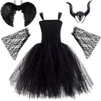 Disfraz Maléfica para Niñas, Bruja Negra Halloween Juegos de rol Vestidos con Cuernos Diadema Alas de ángel Cuento de Hadas Princesa Carnaval Cospaly Trajes de Fiesta - details 0