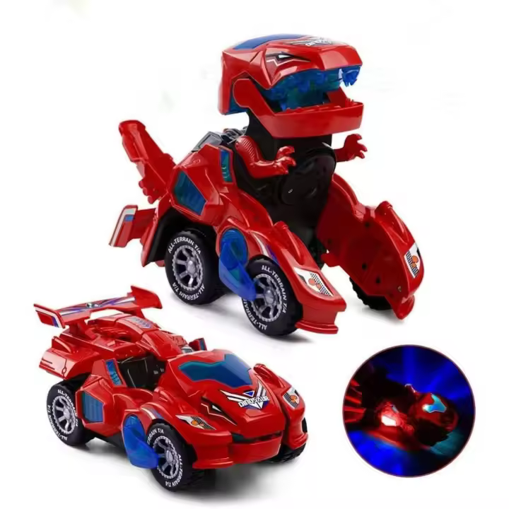 Coche eléctrico automático transformable de dinosaurio con luces intermitentes y sonido para niños de 3 a 7 años, juguete educativo, regalo de cumpleaños y Navidad. - 1