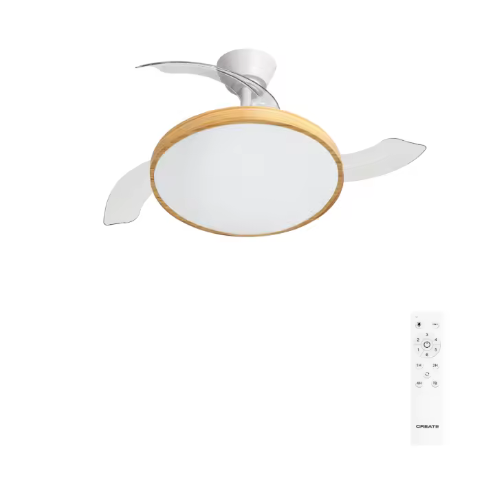 CREATE - Ventilador de techo 40W silencioso aspas retráctiles con luz LED, con Luz, tamaño Ø91cm o Ø108 cm - WIND CLEAR STUDIO - 1