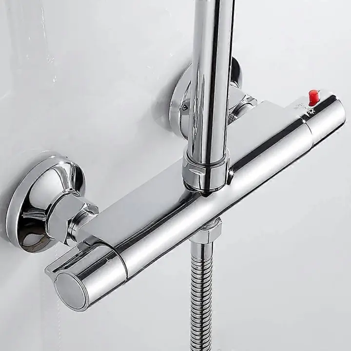 Thermostatic Shower Mixer 2 Outlets High and Low Chrome Brass Anti-scalding Mixer Tap - 1