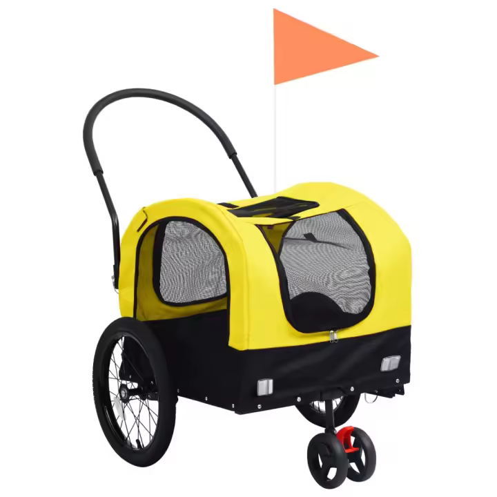 vidaXL Remolque de bicicleta mascotas cochecito 2 en 1 amarillo negro - 1