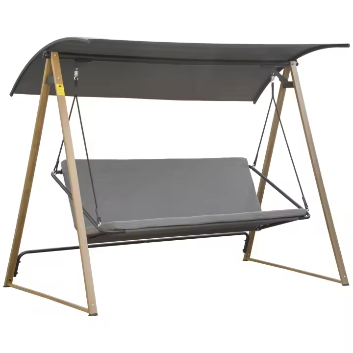 Outsunny Columpio Balancín de Jardín de 3 Plazas con Techo Ajustable Asiento Acolchado y Marco de Acero para Patio Terraza Exterior Carga 280 kg 224x133x173 cm Gris - 1