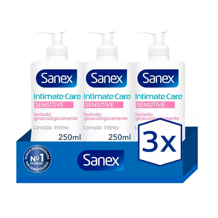 Gel lavado íntimo Sanex Intimate Care, pieles sensibles hipoalergénico 250ml. Pack 3 - 1