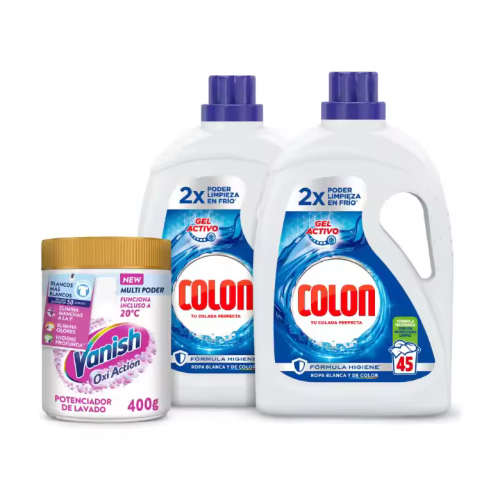 Colon Gel Activo Detergente Lavadora 90 lavados + Vanish Oxi Action Advance Quitamanchas Pink Ropa Color o White Ropa Blanca - 1