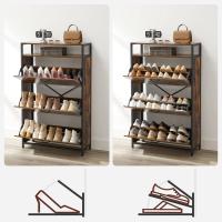 Zapatero con 3 Compartimentos y Estante Abierto - Mueble Ahorra Espacio para 15-24 Pares de Zapatos, 80x30x130 cm, Marrón Rústico y Negro - details 4