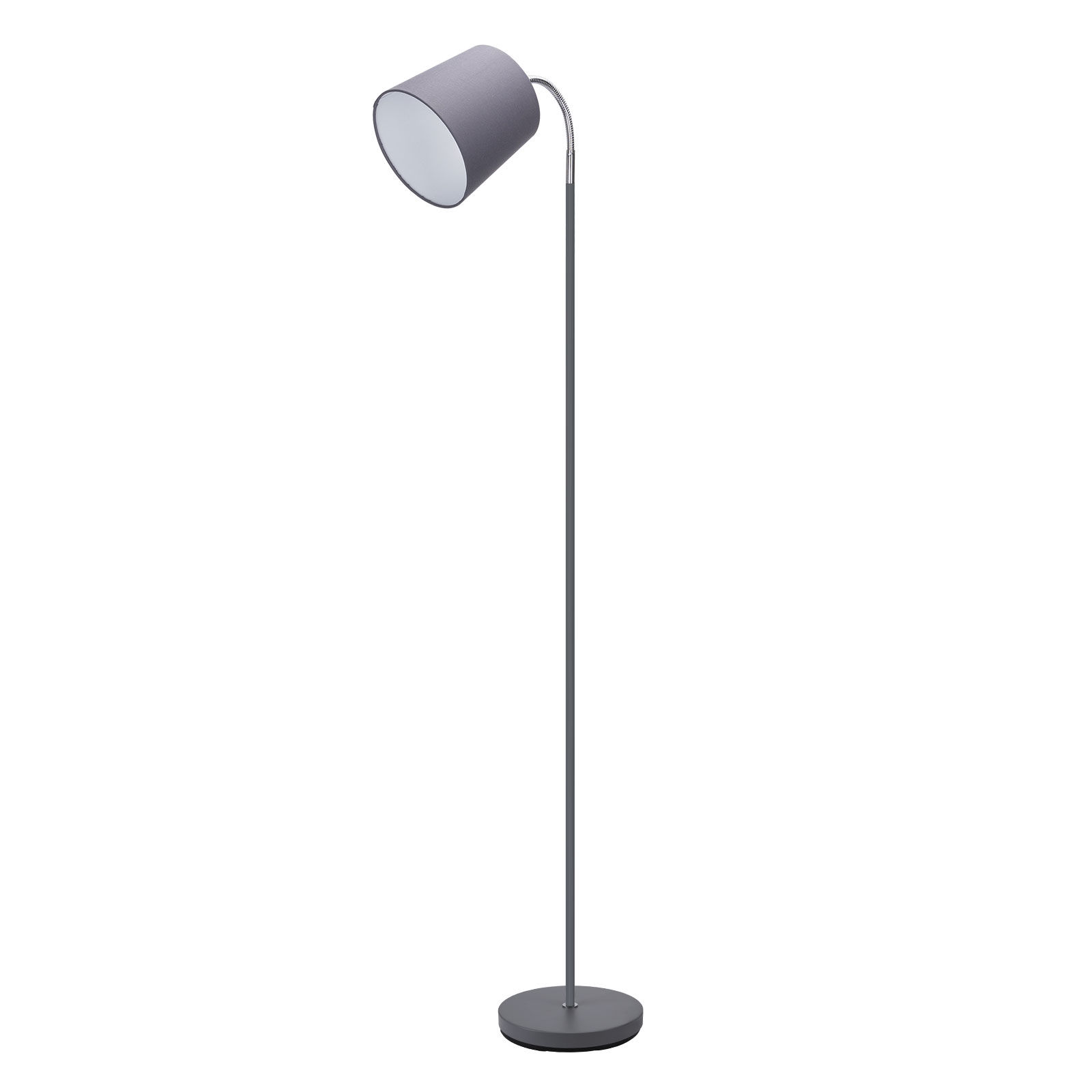 Aigostar Lámpara de Pie Salón Vintage,   Lampara de Pie con Cuello de Cisne Flexible y Foco Ajustable 360º, Compatible con Bombillas E14, Pantalla de Tela Gris, Pie Metálico, Interruptor de Pie