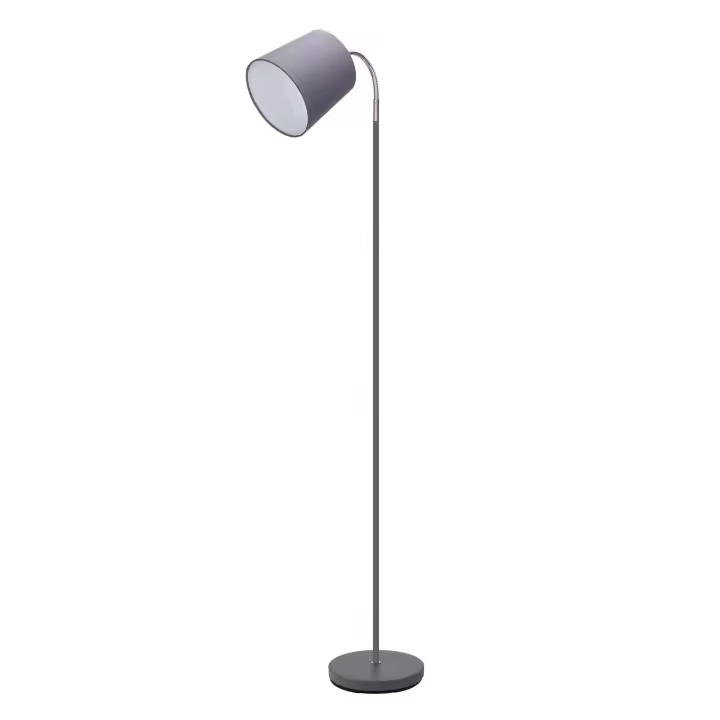 Aigostar Lámpara de Pie Salón Vintage,   Lampara de Pie con Cuello de Cisne Flexible y Foco Ajustable 360º, Compatible con Bombillas E14, Pantalla de Tela Gris, Pie Metálico, Interruptor de Pie - 1