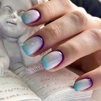 Kit De Uñas Postizas De Presión Para Mujeres Y Niñas 24 Piezas Juego De Uñas Postizas Cortas Cuadradas Con Diseño De Flores Geométricas Y Brillo Moda Oficina - details 11