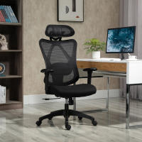 Vinsetto Silla de Oficina Giratoria con Reposabrazos 2D Silla Escritorio Regulable en Altura Reposacabezas Soporte Lumbar y Respaldo Alto Malla Transpirable 67x64x117-127 cm Negro - details 1